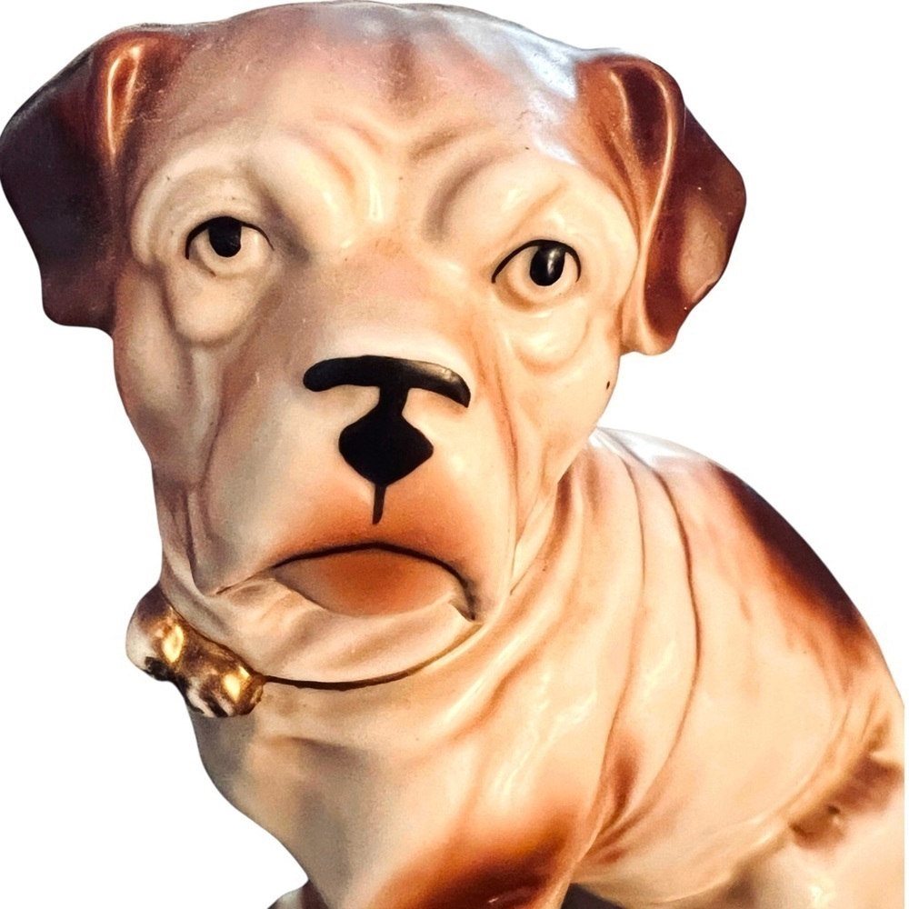Antique Victorian Bull Dog Mantle Figurine Ceramic Statue Gold Gilt Bell Collar - Picture 2 of 13